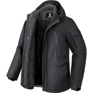 Men's Winter Coat Waterproof Jacket with 9 Pockets Insulated Windproof Hooded